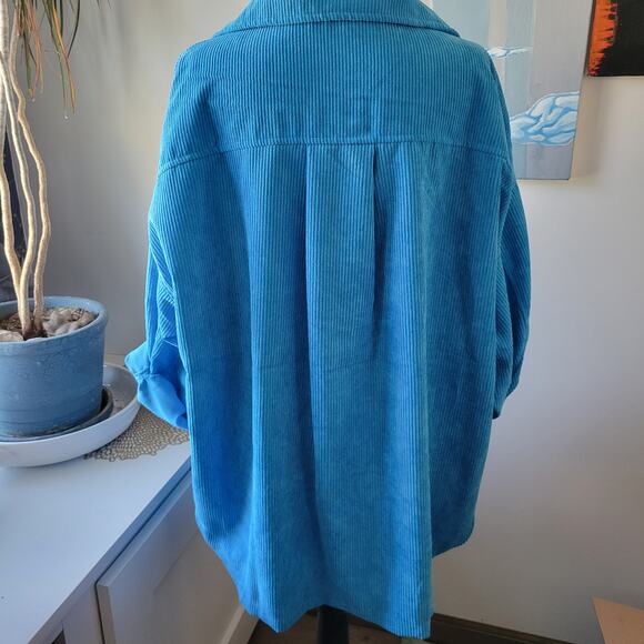 Zenana Blue Corduroy Button-Up Jacket Size L – Soft Ribbed Texture, Side Pockets - Picture 4 of 10